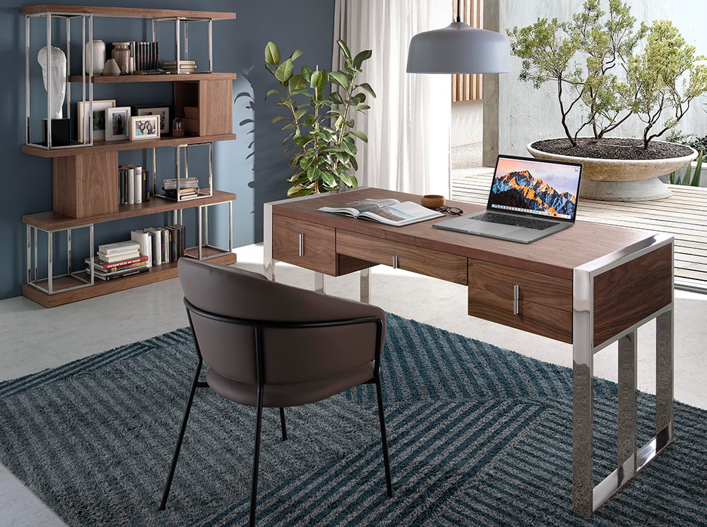 Biblioteca din Nuc si Otel Inoxidabil Cromat Angel Cerda