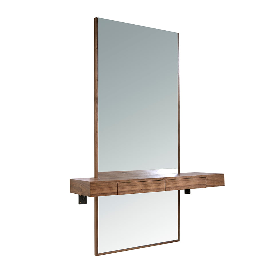 Oglindă de lux pentru hol cu mobilier integrat, furnir nuc natural și sertare soft-close 3235 Angel Cerdá