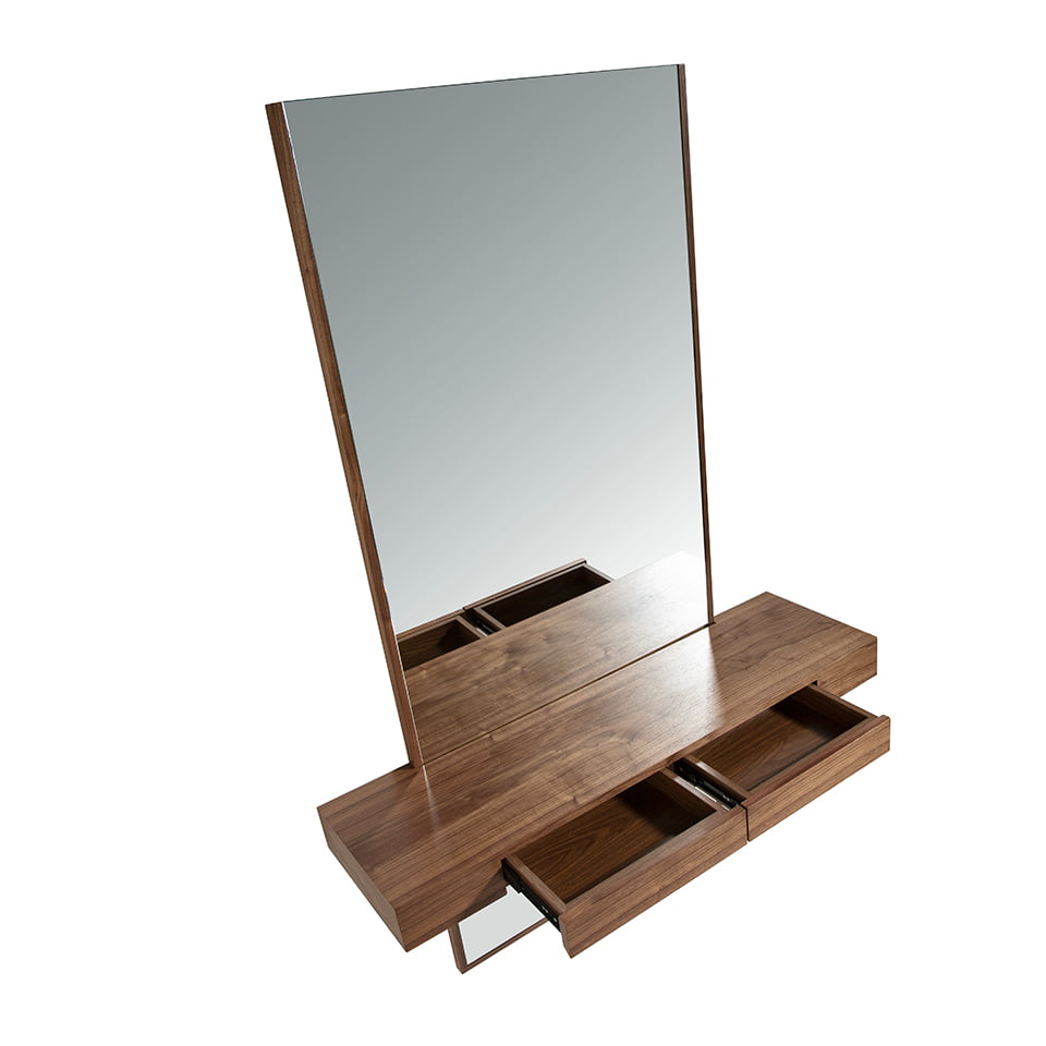 Oglindă de lux pentru hol cu mobilier integrat, furnir nuc natural și sertare soft-close 3235 Angel Cerdá