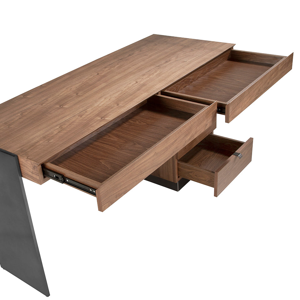 Birou din Lemn Masiv de Nuc si Otel Lustruit Angel Cerda