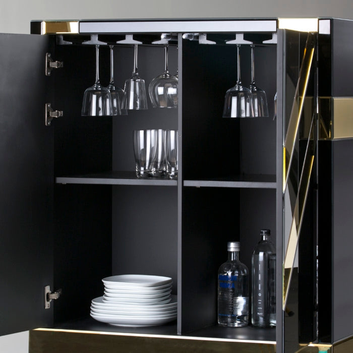 Comoda Bar cu Sticla Neagra Oglinda Aurie Thai Natura