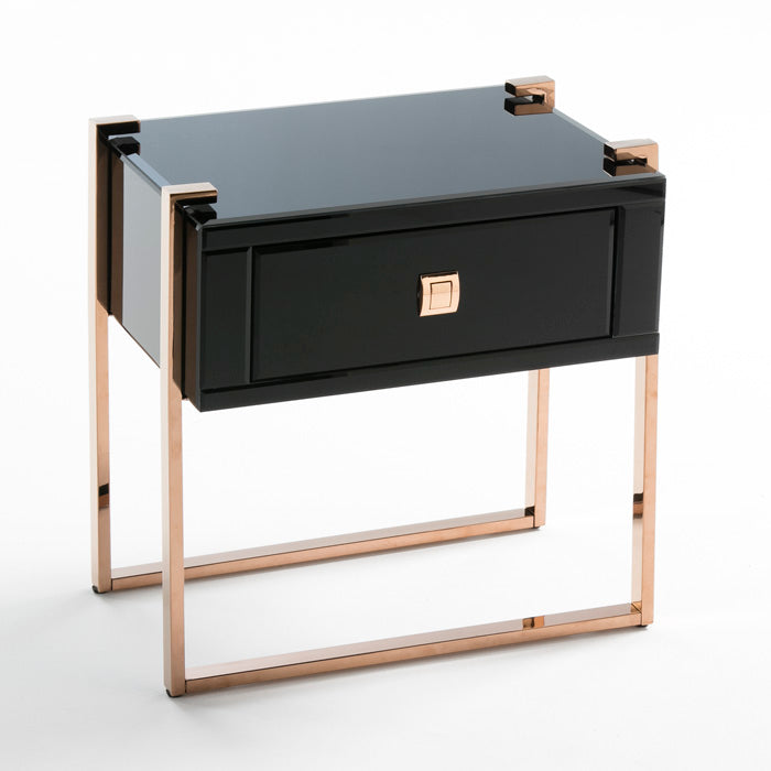 Noptiera Rose Gold din Inox Negru cu Sticla Thai Natura