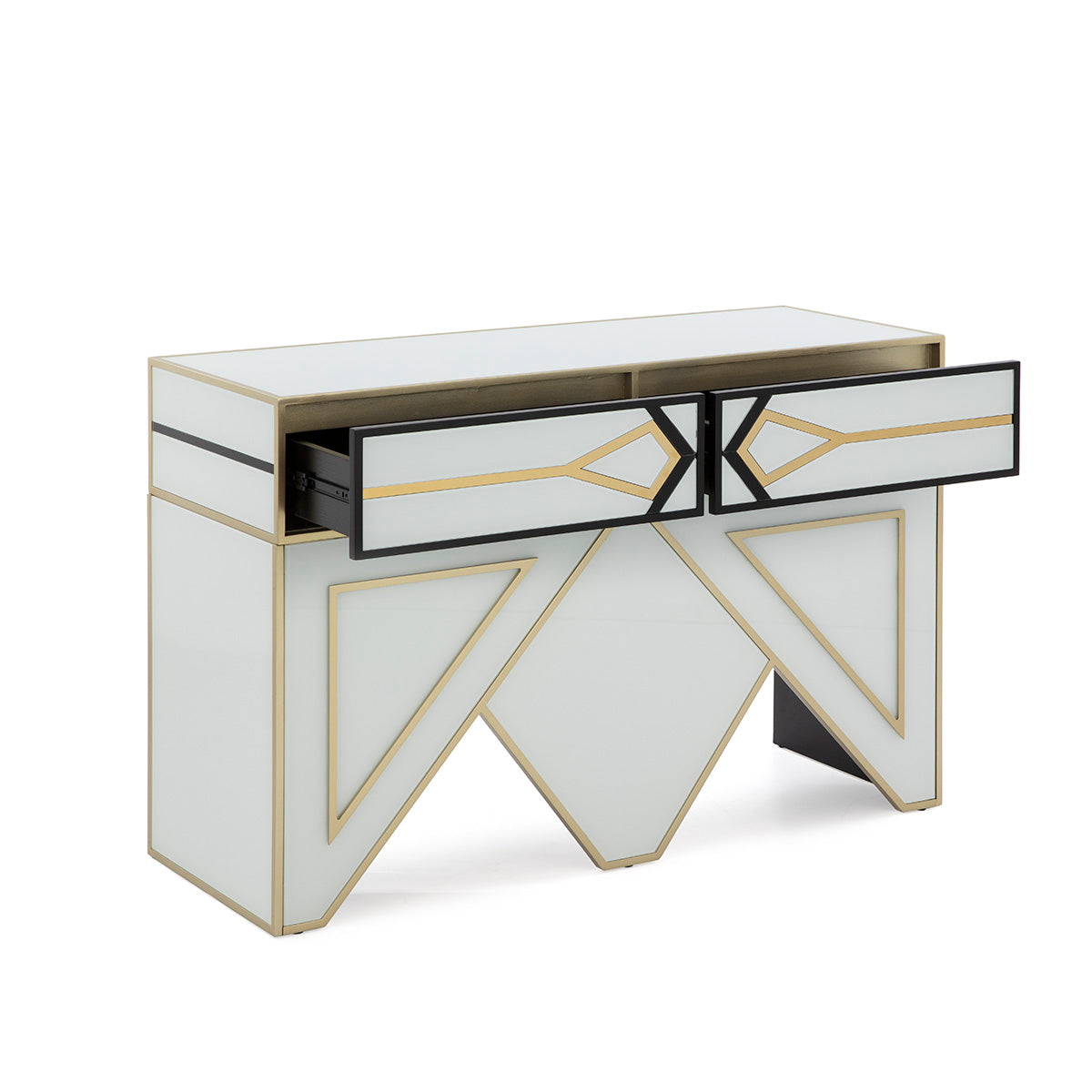 Comoda Moderna din Sticla Metal cu MDF Auriu Negru Thai Natura