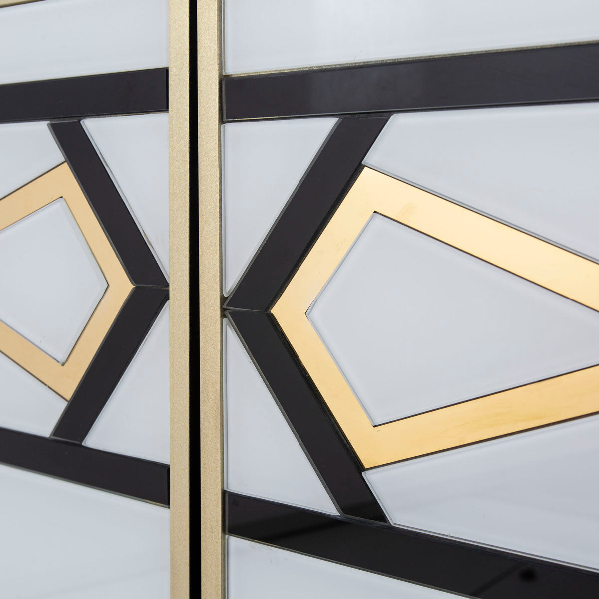 Comoda Moderna din Sticla Metal cu MDF Auriu Negru Thai Natura