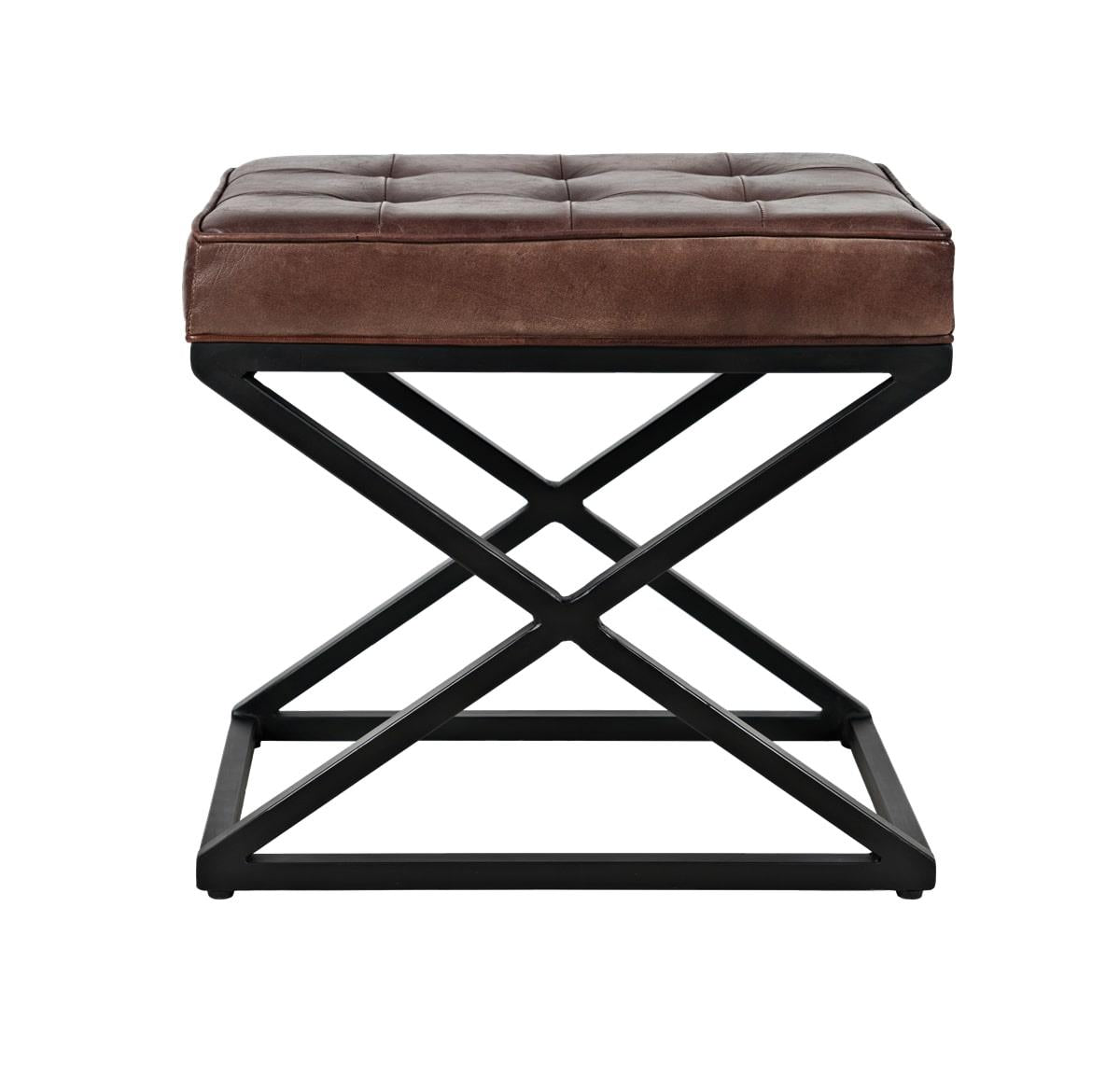 Taburet Capitonat din Piele cu Cadru Negru Industrial Livin Hill