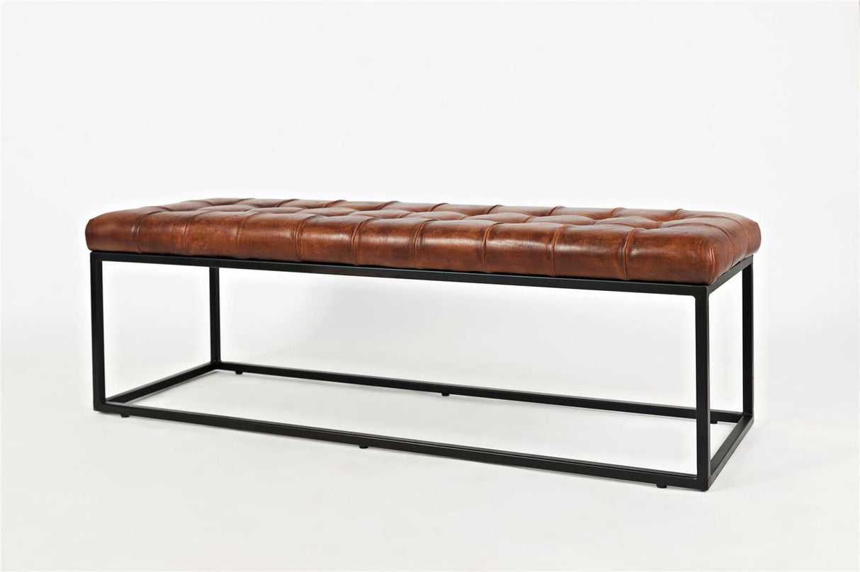 Bancheta Tapitata din Piele Naturala si Cadru Negru Livin Hill