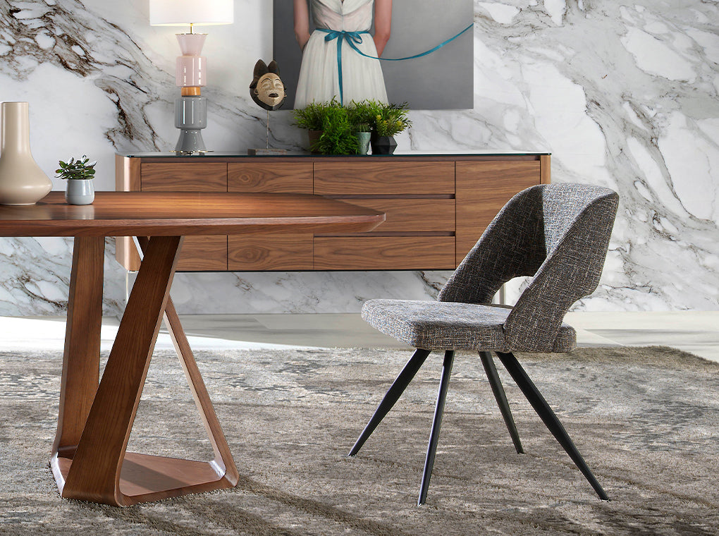 Scaun de Dining Tapitat in Material Gri Angel Cerda