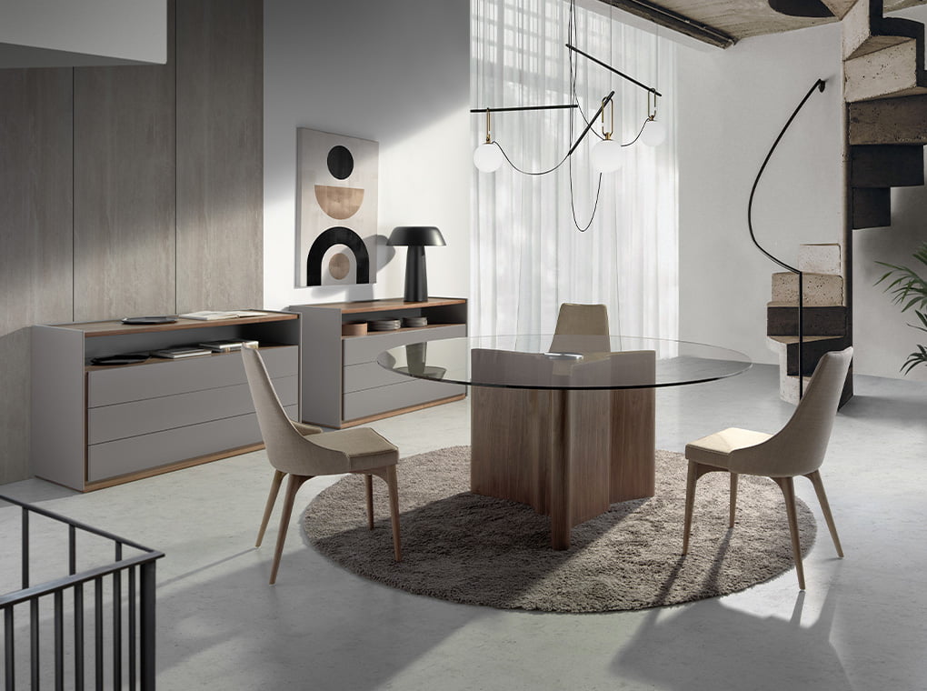 Scaun Tapitat cu Material Maro si Structura din Lemn de Nuc Angel Cerda