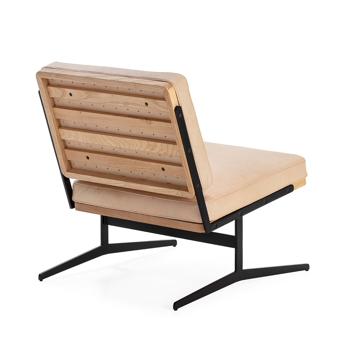 Fotoliu din Piele Crem cu Cadru Metalic Lemn Natural Thai Natura