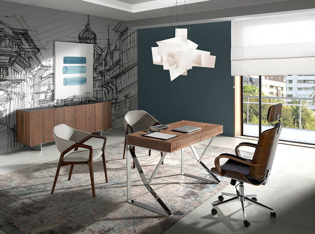 Scaun Dining din Nuc cu Piele Ecologica Angel Cerda