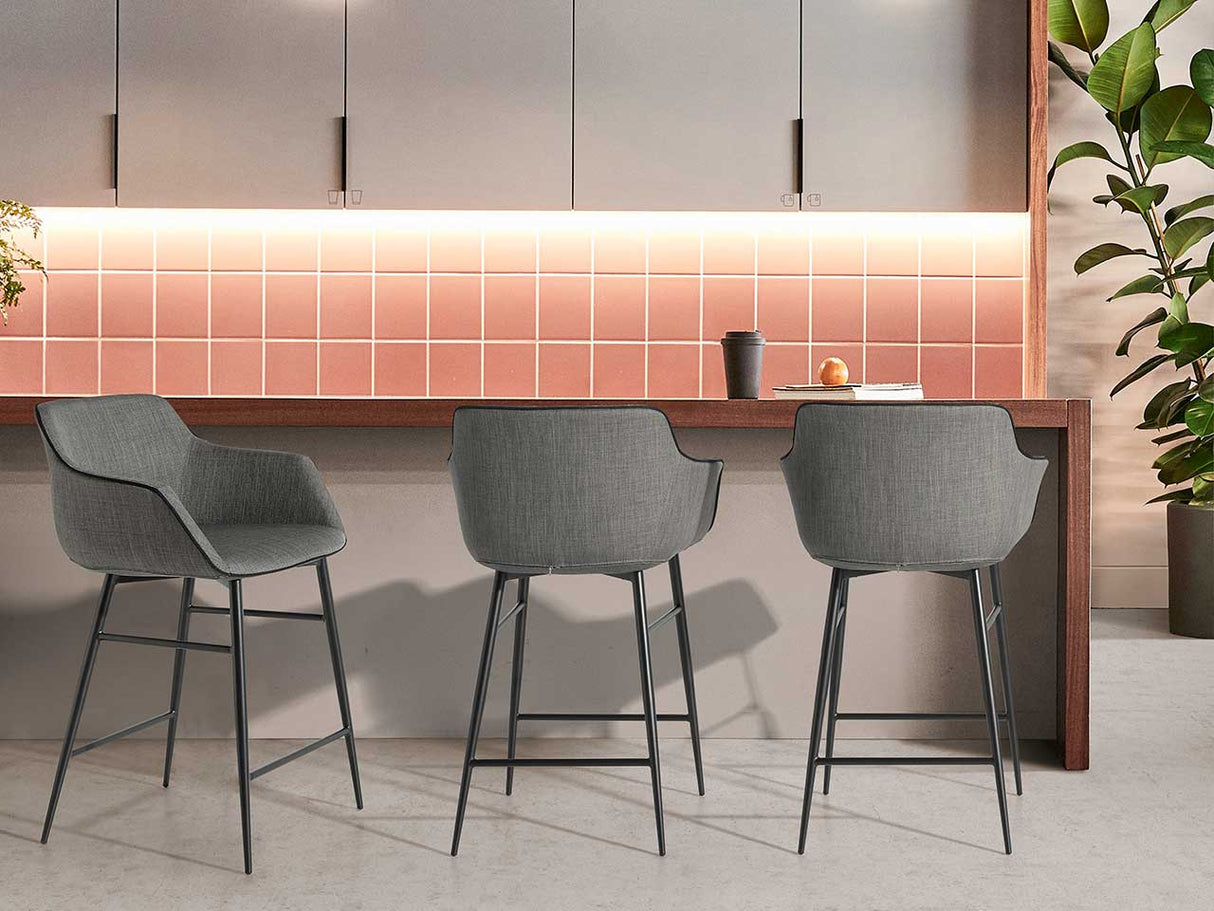 Scaun Bar din Material Gri cu Structura Neagra Angel Cerda