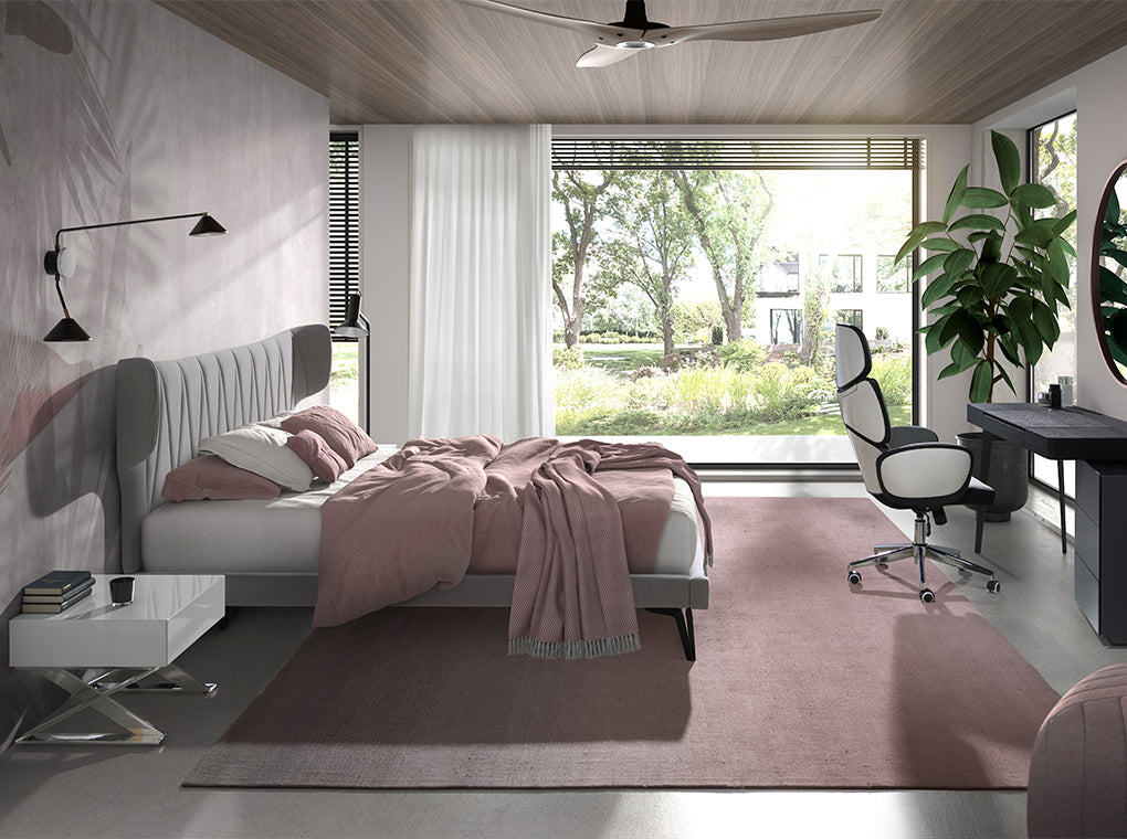 Scaun de Birou Pivotant cu Tapiterie Gri si Spate Lucios Alb Angel Cerda