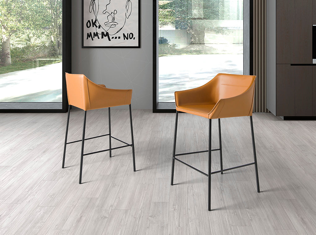 Scaun Bar din Piele Ecologica Maro cu Picioare din Otel Negru Angel Cerda