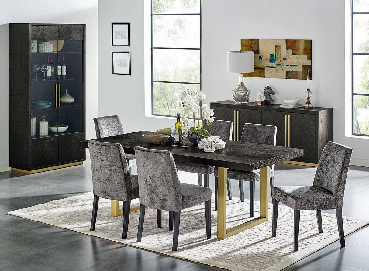 Vitrina Moderna din Lemn de Fag cu Intarsie de Jodel si LED-uri Livin Hill