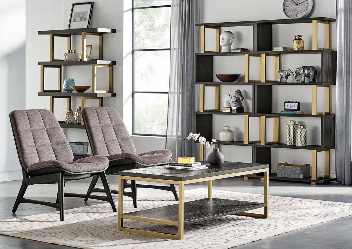 Biblioteca Moderna din Lemn de Fag cu Elemente Aurii Livin Hill