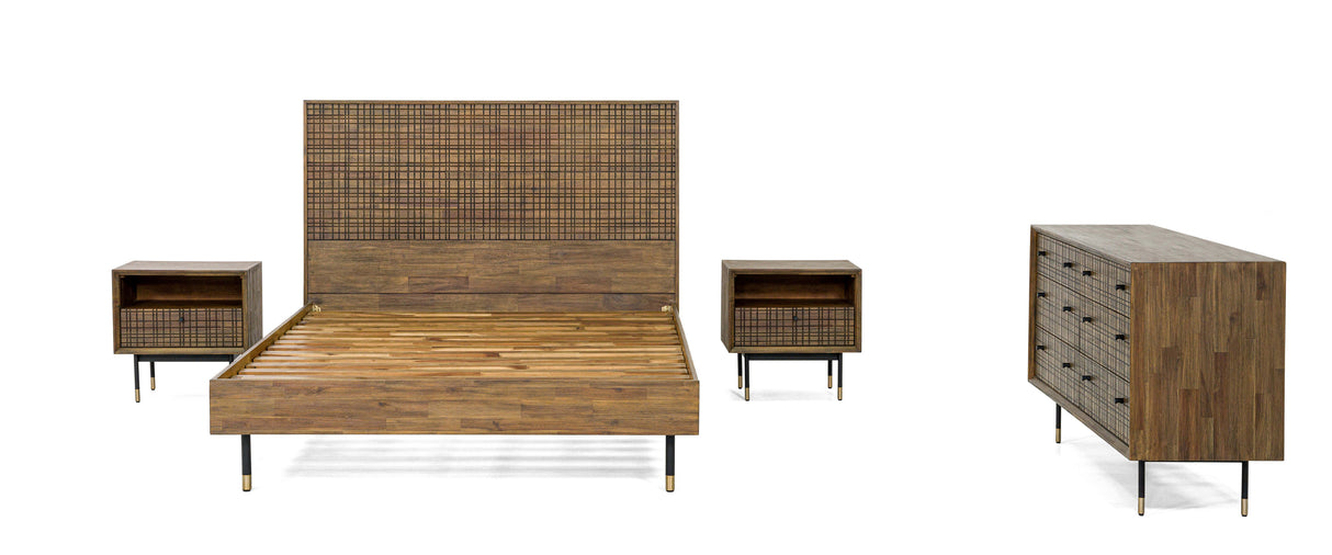 Pat din Lemn de Acacia Exotic cu Structura si Picioare Metalice Negre Livin Hill