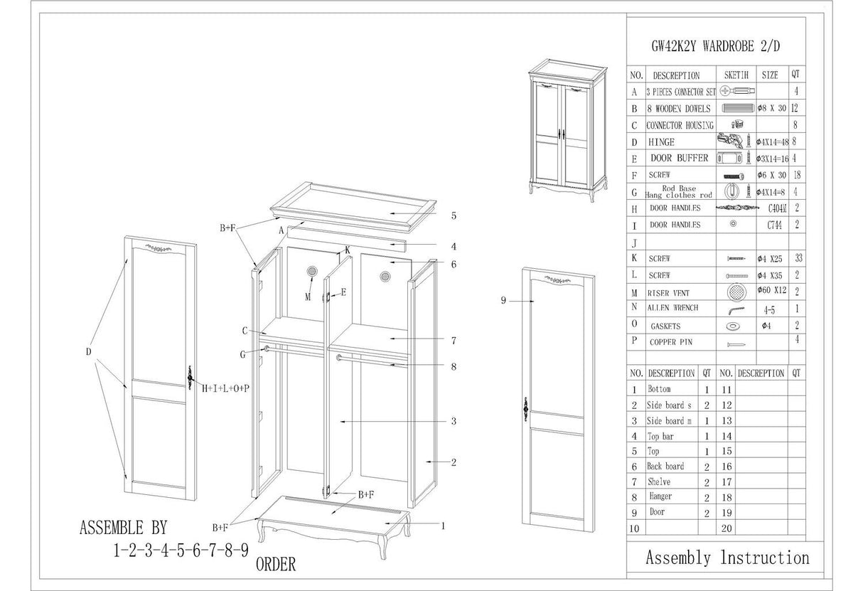 Dulap Alb Antic cu Picioare Sculptate si Manere Decorative Livin Hill