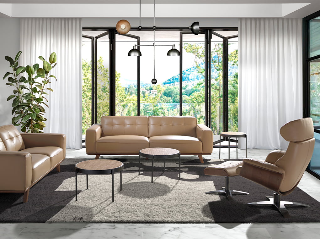 Fotoliu Pivotant Tapitat cu Piele Bovina Bej Angel Cerda