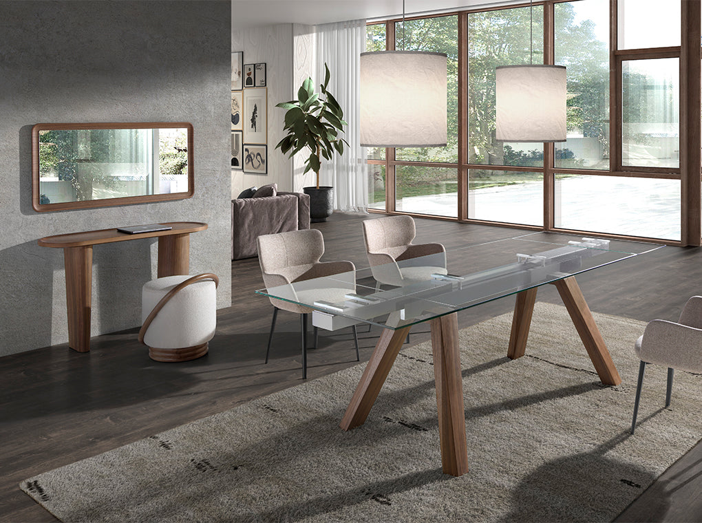 Taburete alb tapitat cu lemn de nuc Angel Cerda