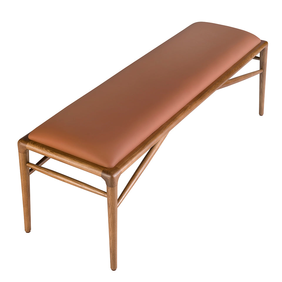 Bancheta din Piele Maro cu Picioare din Lemn de Nuc Angel Cerda