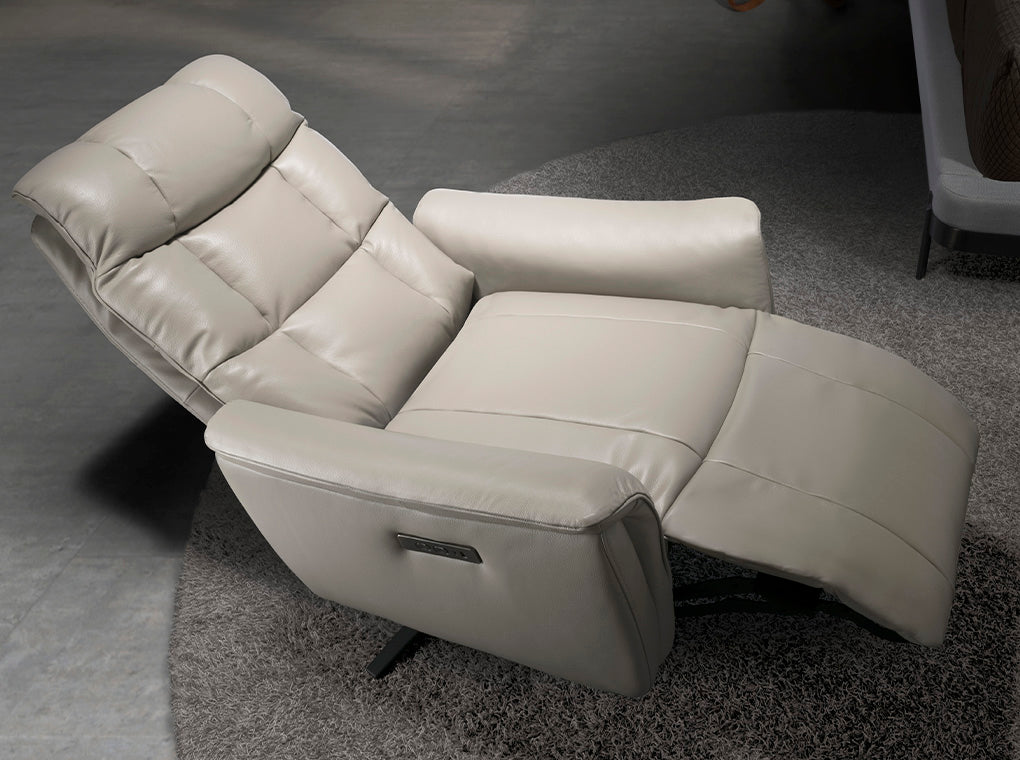 Fotoliu Pivotant din Piele Gri cu Mecanism Electric de Relaxare Angel Cerda