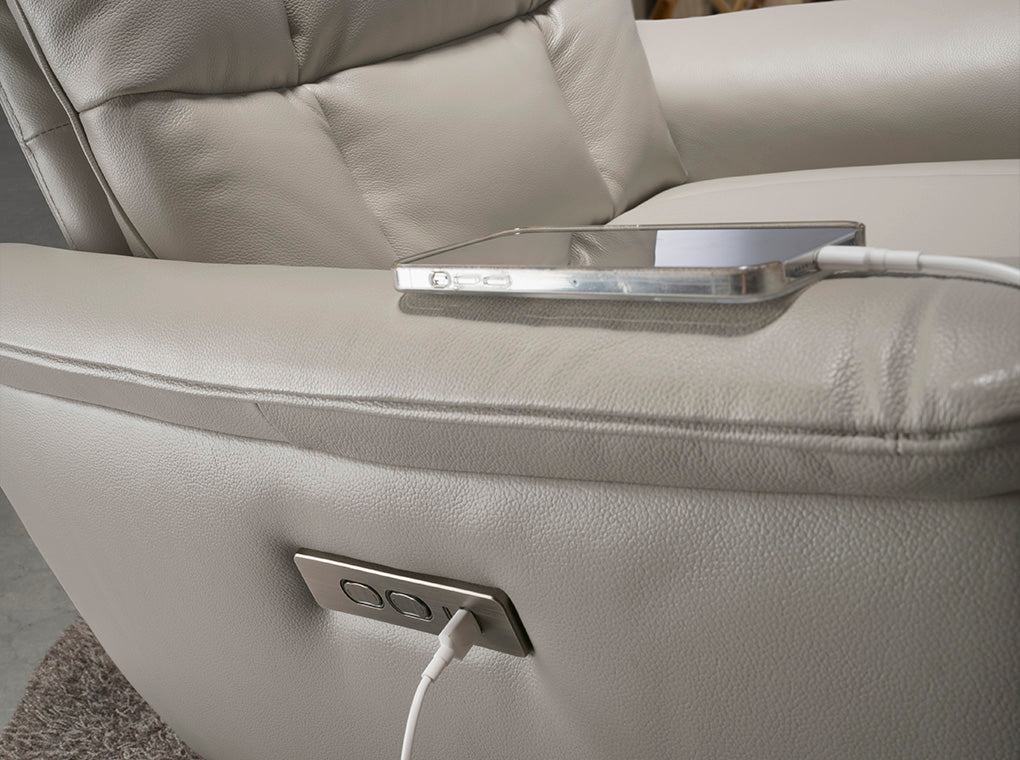 Fotoliu Pivotant din Piele Gri cu Mecanism Electric de Relaxare Angel Cerda