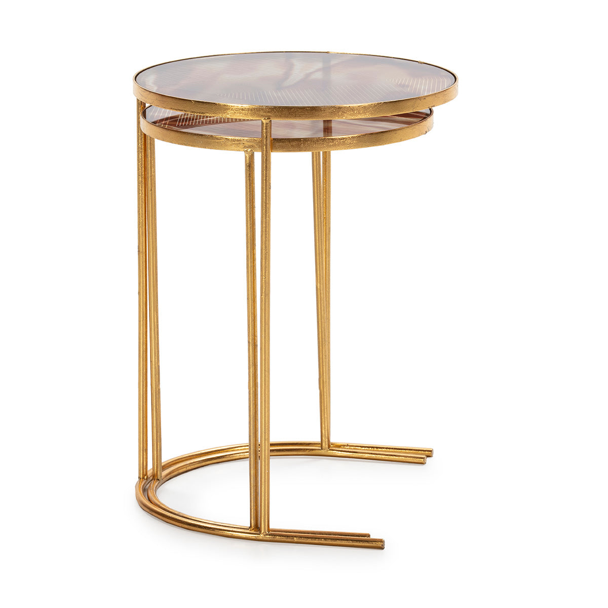 Set de 2 Mese Laterale din Sticla Metal Auriu Thai Natura