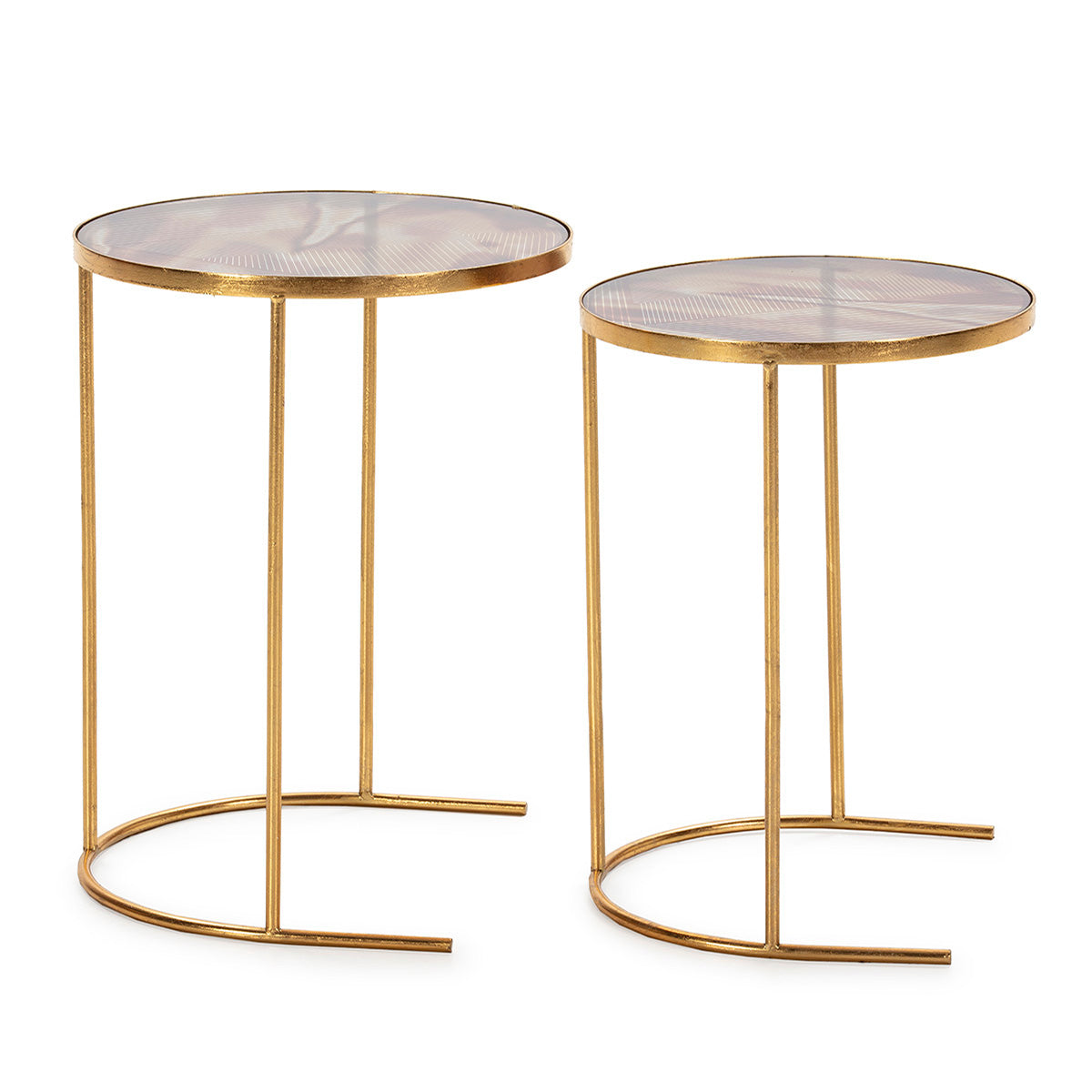 Set de 2 Mese Laterale din Sticla Metal Auriu Thai Natura