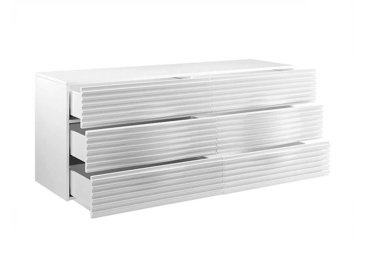 Comoda Alba cu Fronturi Parametrice si Picioare din Otel Inoxidabil Livin Hill
