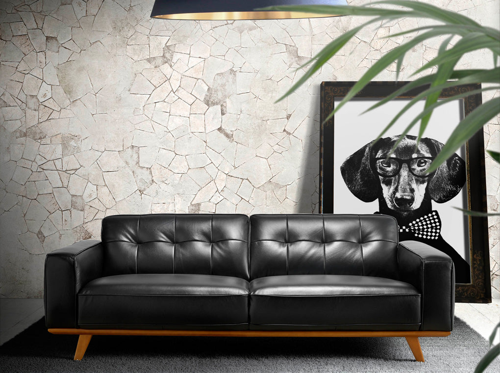 Canapea cu trei locuri tapitata in piele neagra Angel Cerda