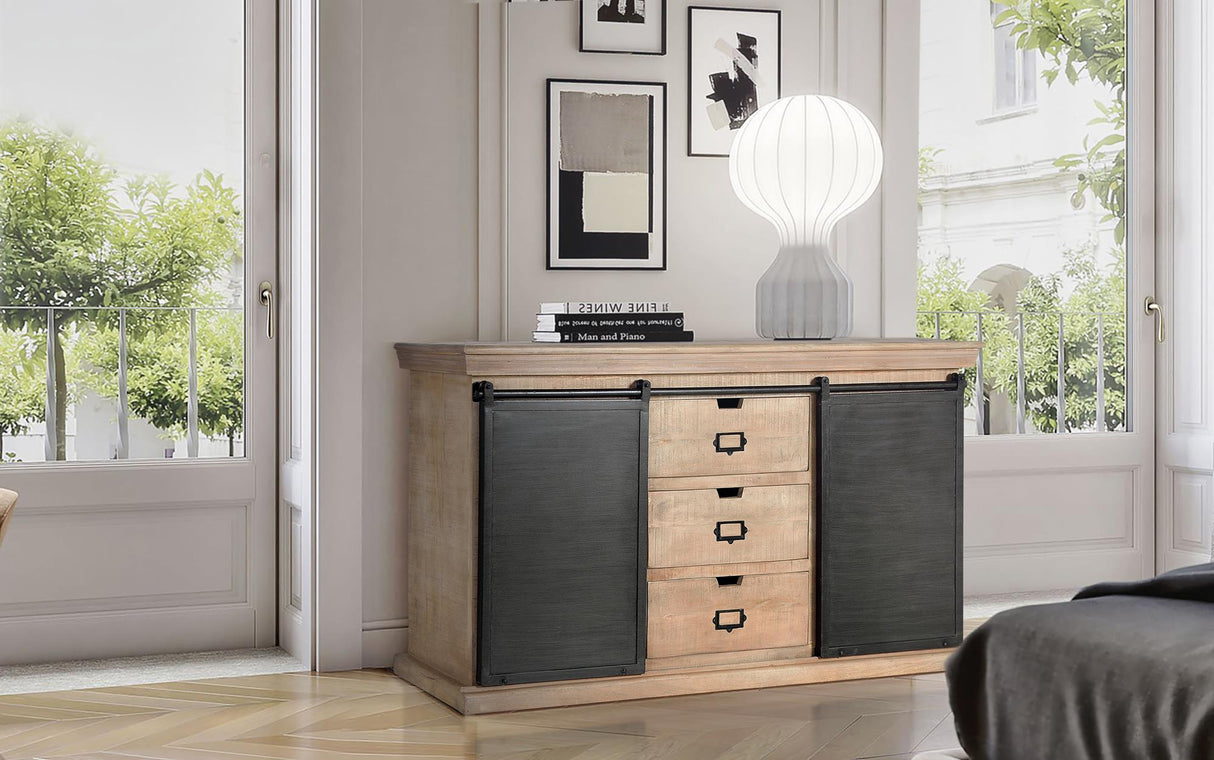 Comoda din Lemn de Mango si Metal cu 3 Sertare si 2 Usi Giner y Colomer