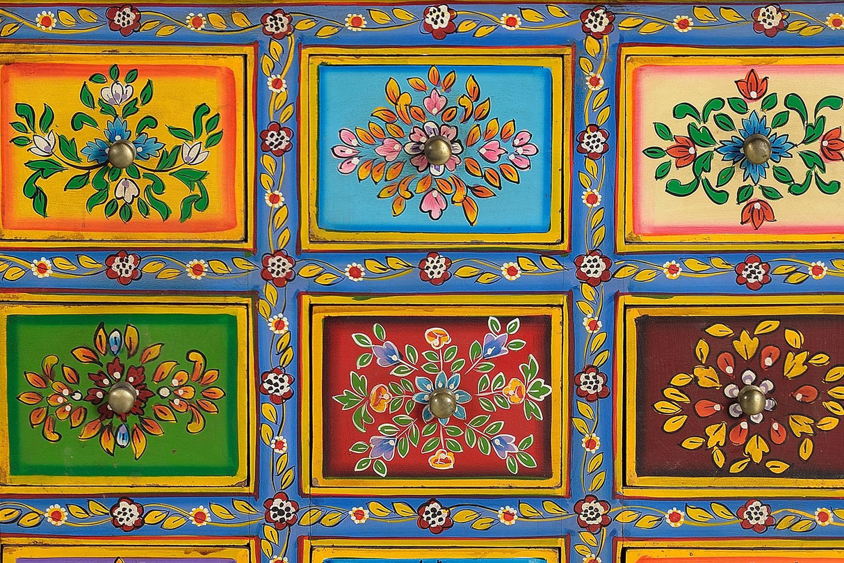 Comoda cu 9 Sertare din Lemn de Mango Pictate Manual Giner y Colomer