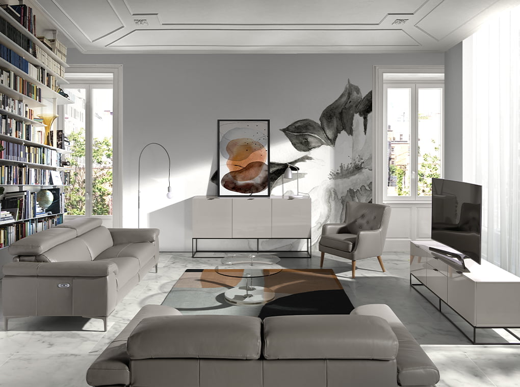 Canapea cu trei locuri din piele naturala de vaca si mecanisme de relaxare Angel Cerda