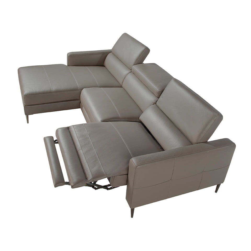 Canapea Chaise Colt Dreapta Longue din Piele Gri Inchis cu Mecanism de Relaxare Angel Cerda