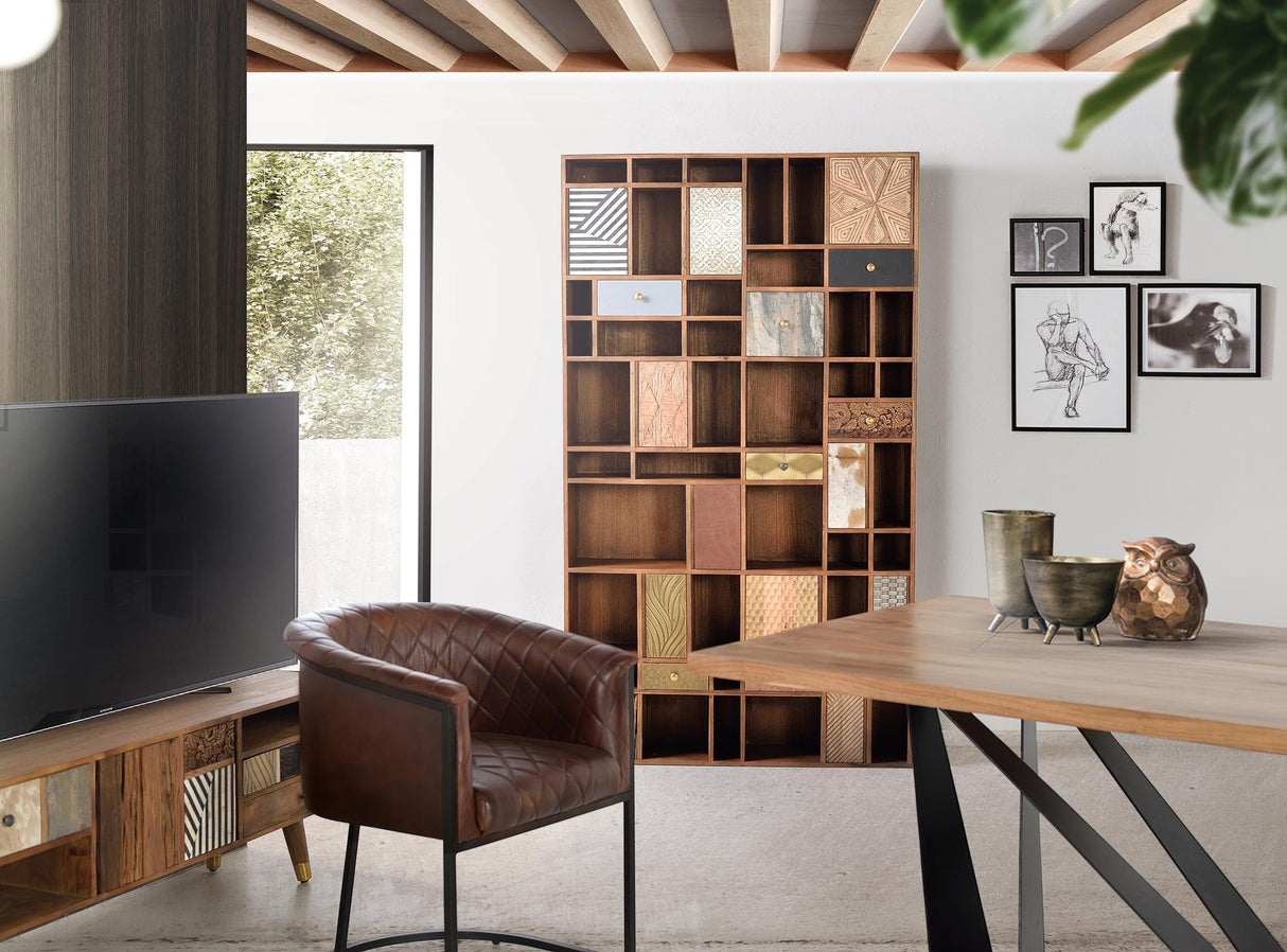 Biblioteca din Lemn de Mango cu Detalii din Bronz si Piele Giner y Colomer