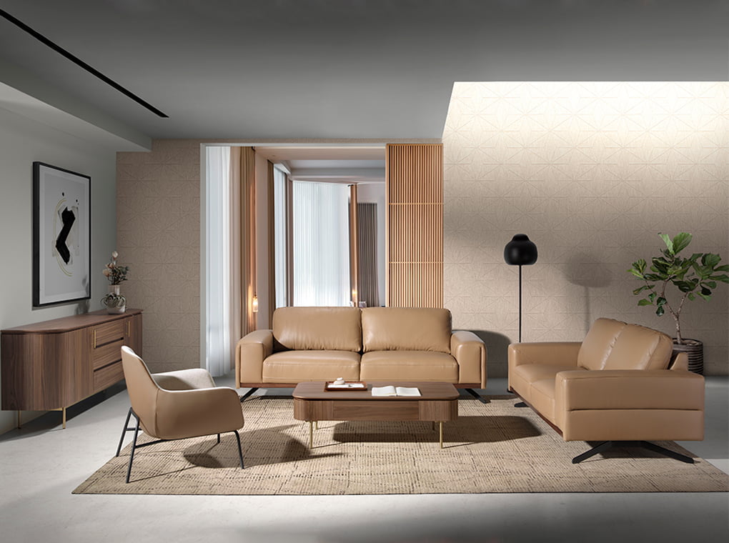 Canapea cu Doua Locuri Tapitata in Piele de Culoare Arena Angel Cerda