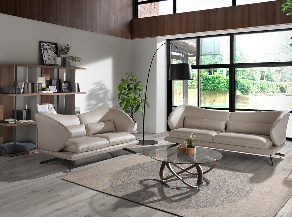 Canapea cu 3 locuri tapitata in piele de culoare gri taupe Angel Cerda