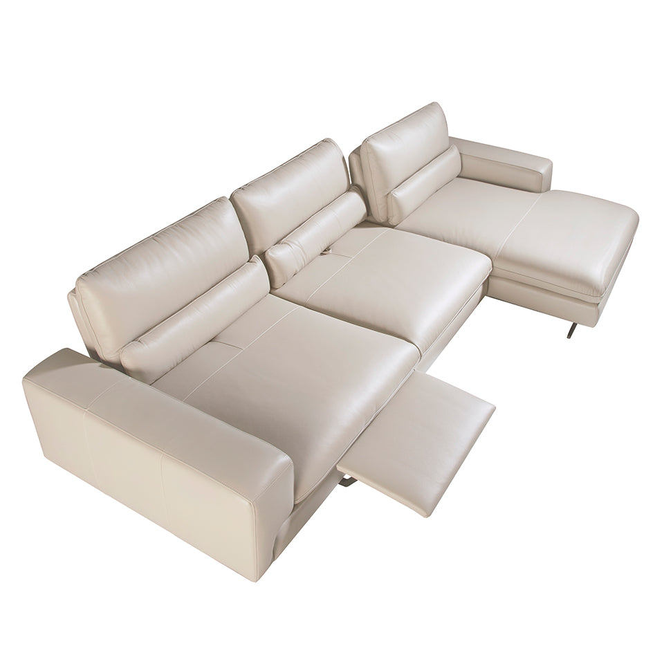 Canapea Chaise Colt Stanga Longue din Piele Gri Taupe Angel Cerda