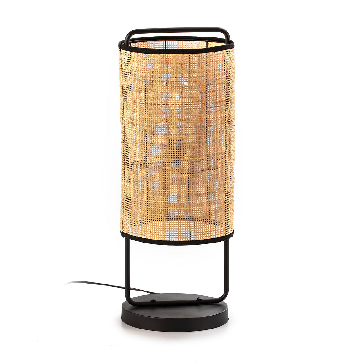 Veioza cu Accente de Metal Negru Ratan Natural Thai Natura