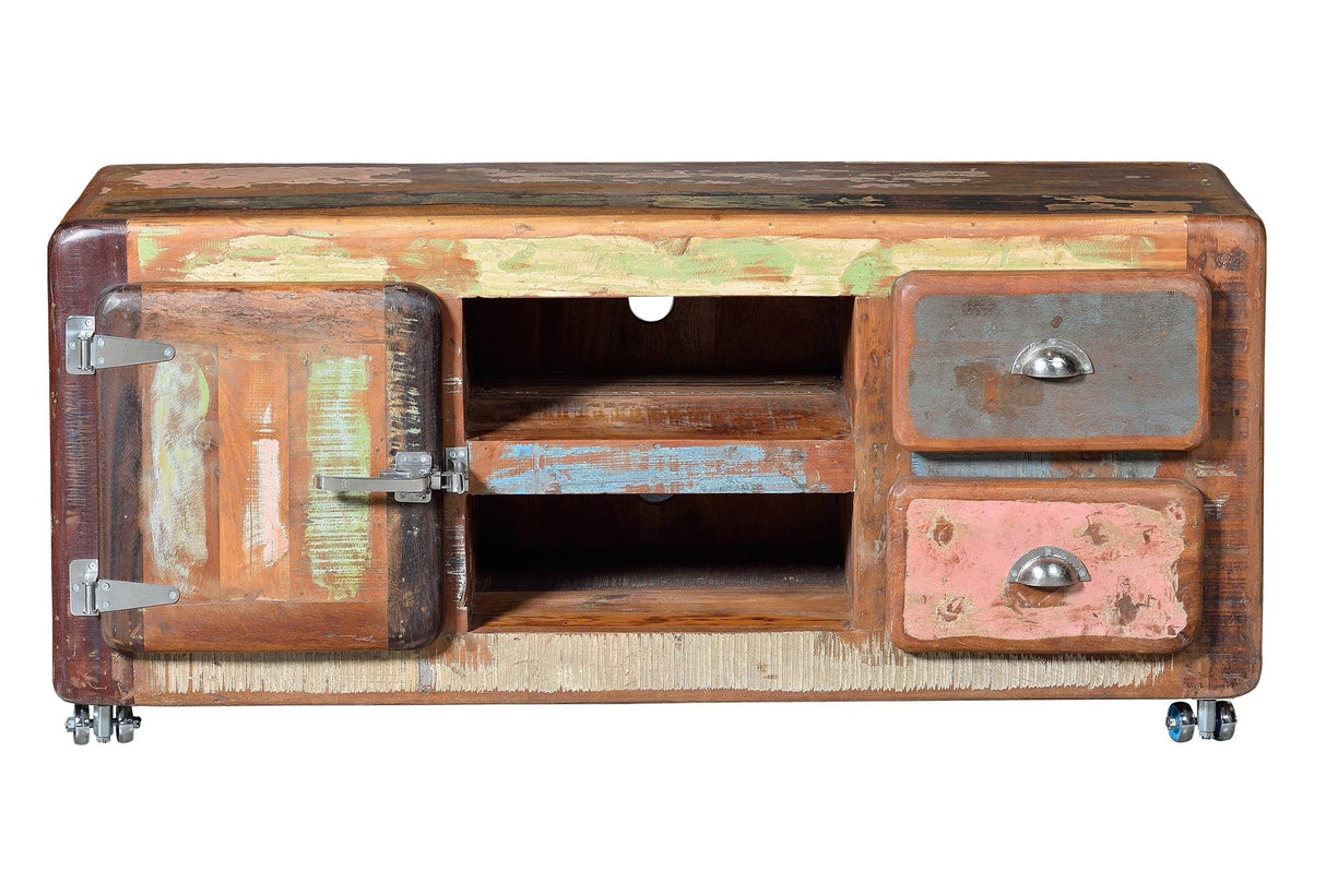 Comoda TV Lucy din Lemn Reciclat cu Roti de Fier Giner y Colomer