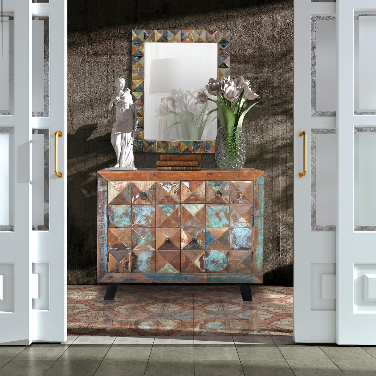 Comoda din Lemn Reciclat cu Picioare din Fier Giner y Colomer