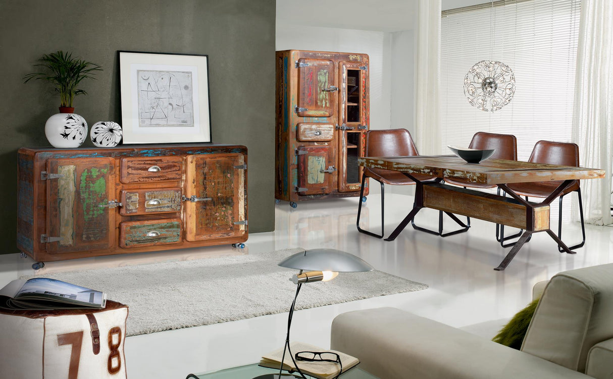 Masa de Dining Santorini din Lemn Reciclat cu Baza din Fier Giner y Colomer