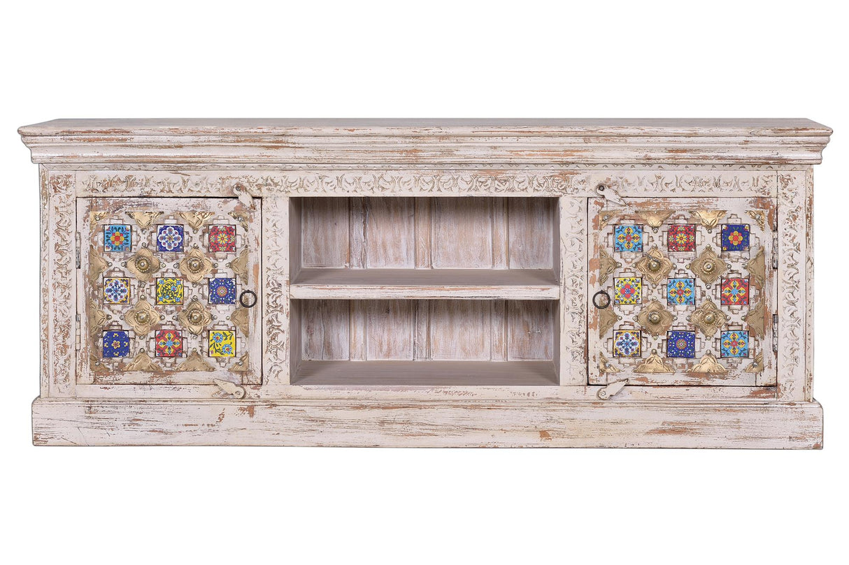 Comoda TV din Lemn de Mango cu Detalii din Ceramica si Bronz Giner y Colomer
