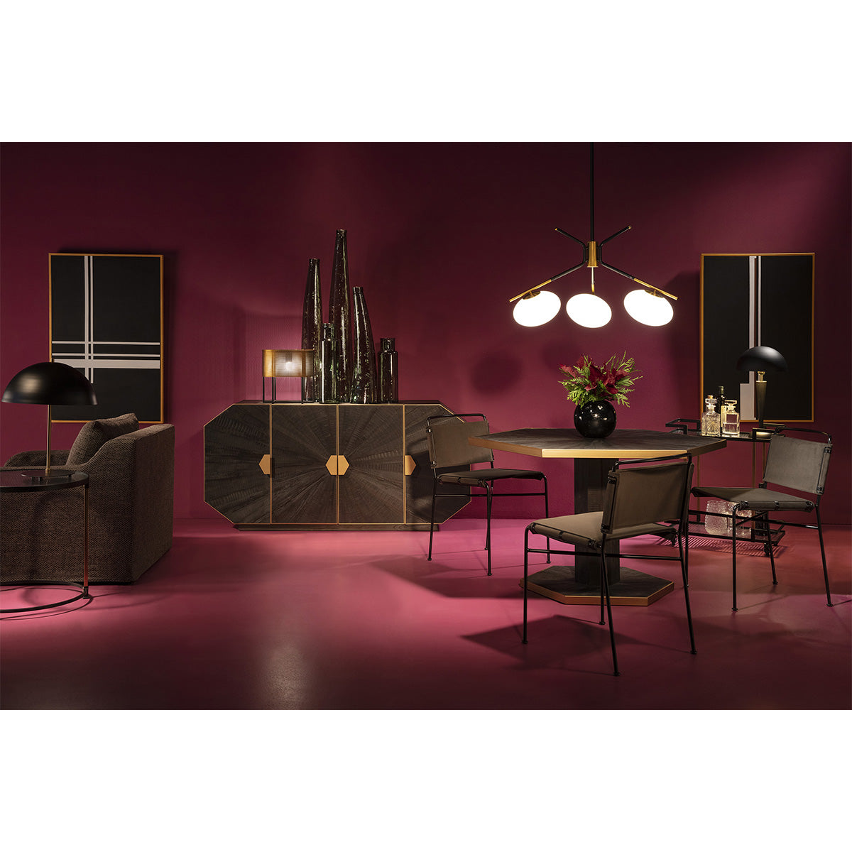 Veioza de Masa din Metal Aurit Negru Modern Thai Natura