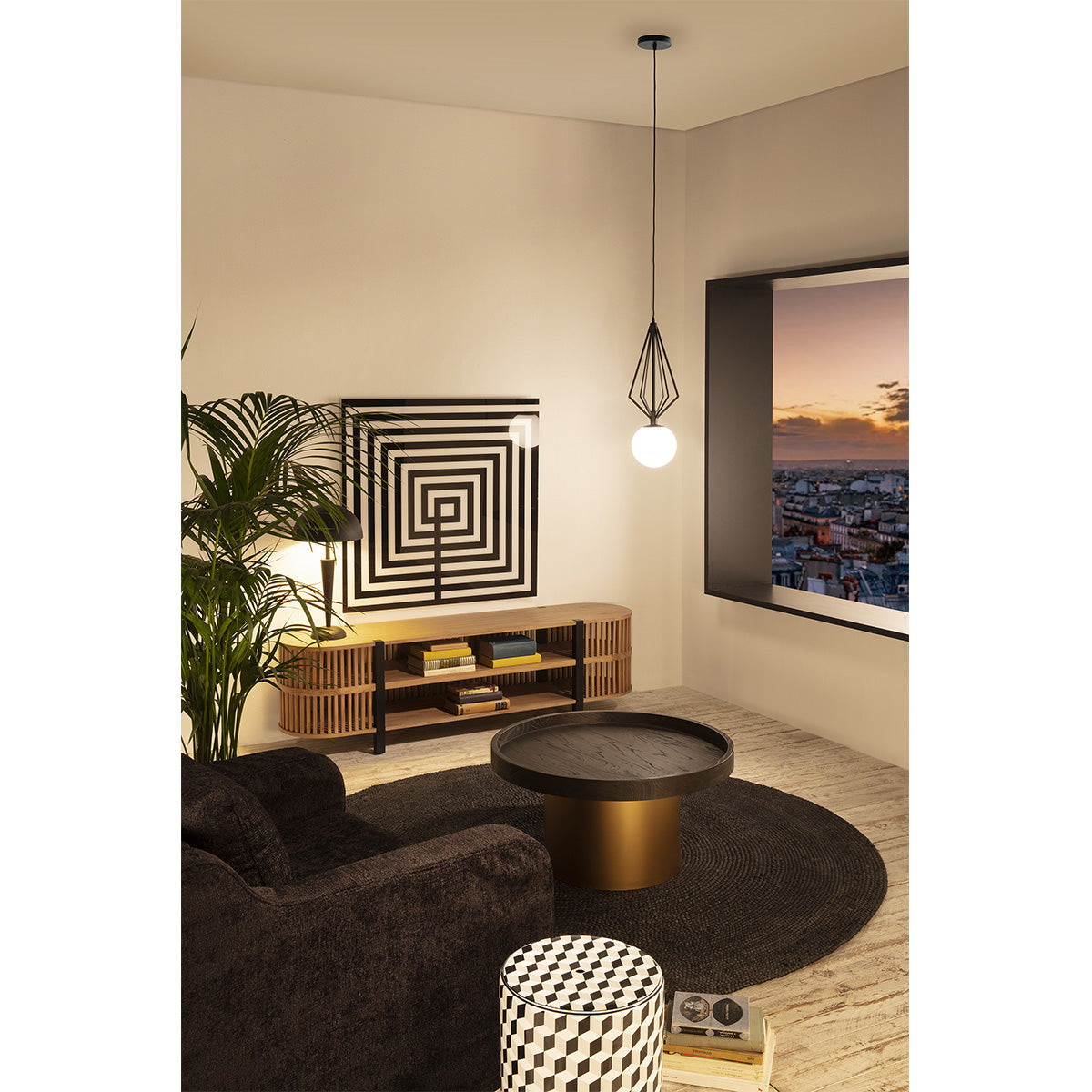 Veioza din Metal Negru cu Accent Modern Thai Natura