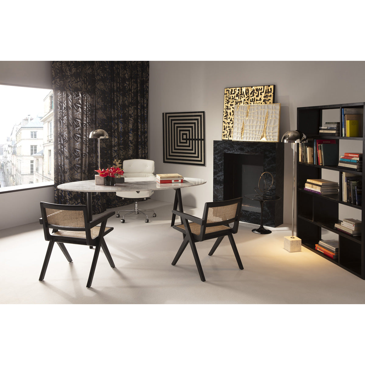 Lampadar de Podea din Marmura Alba Nichel Metalic Thai Natura