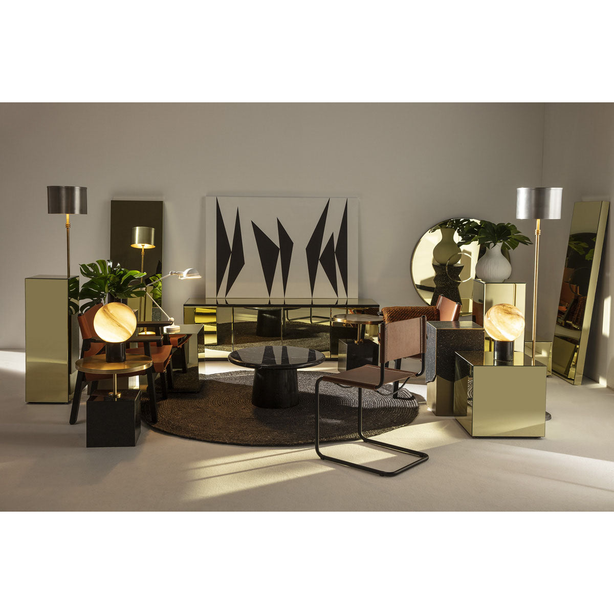 Masa Laterala Granit Negru Metal Auriu Thai Natura