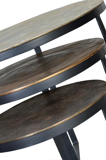 Set de 3 Mese de Cafea Bronz cu Structura din Fier Giner y Colomer