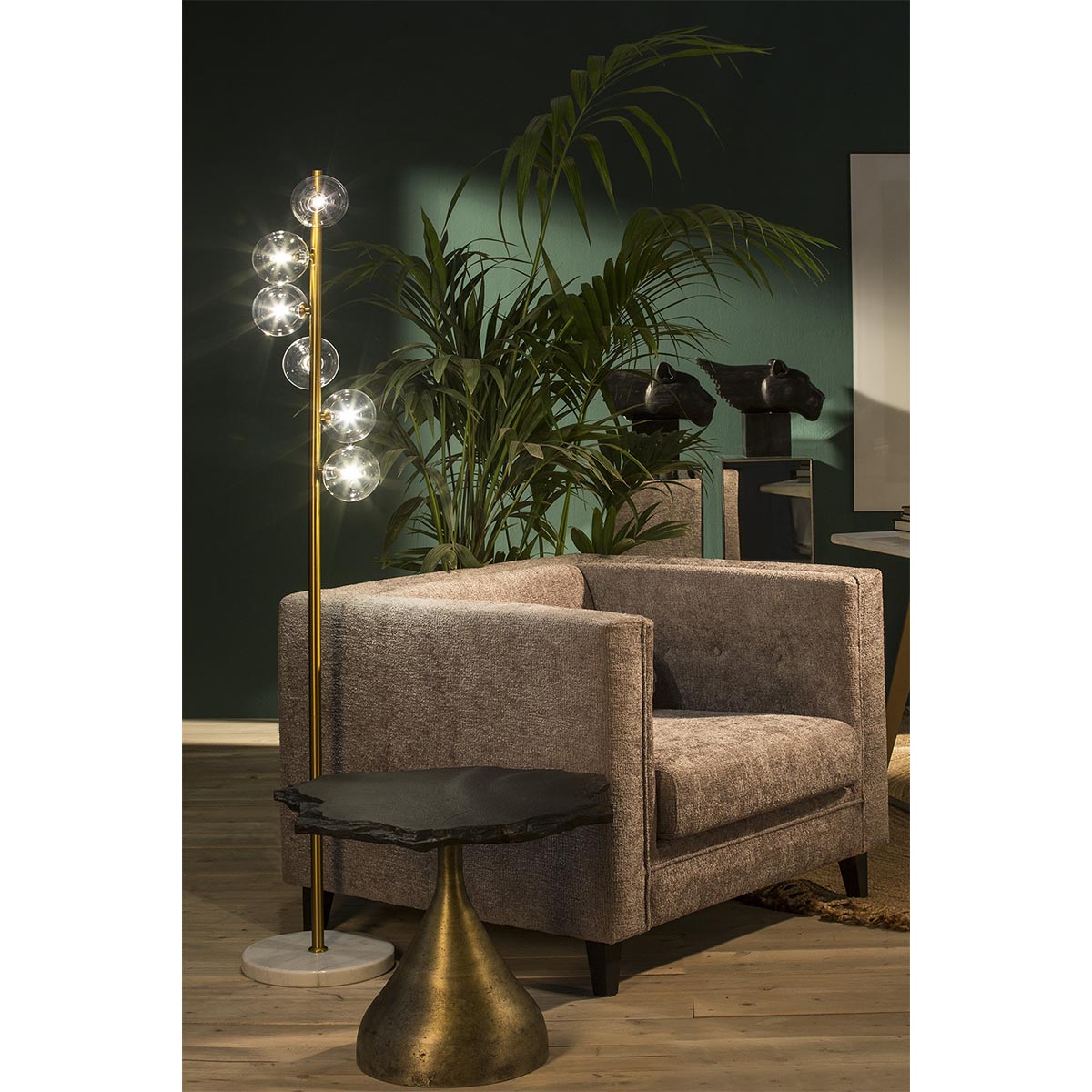 Masa Laterala din Piatra cu Picioare Metalice Auriu Negru Thai Natura