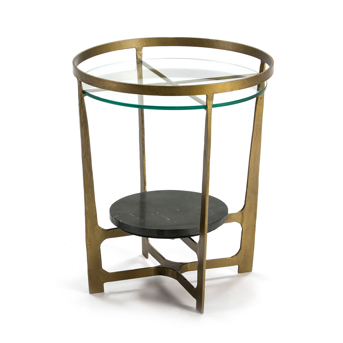 Masa Laterala din Sticla Metal cu Finisaj Auriu Piatra Neagra Thai Natura